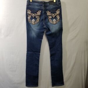 Grace in LA Easy Fit Denium Jeans Womens Size 28 /33 Embroidered Rhinestones